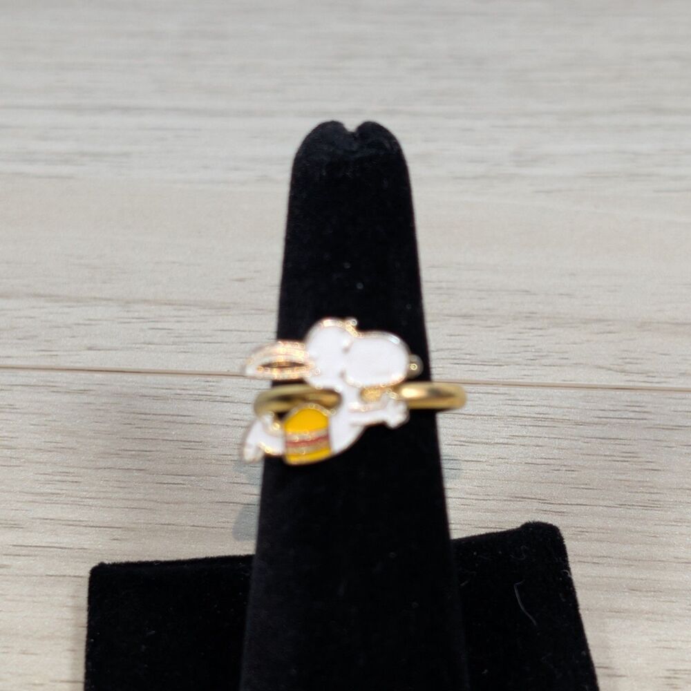 Vintage Snoopy Ring UFS 90s Adjustable Gold Tone Enamel Peanuts